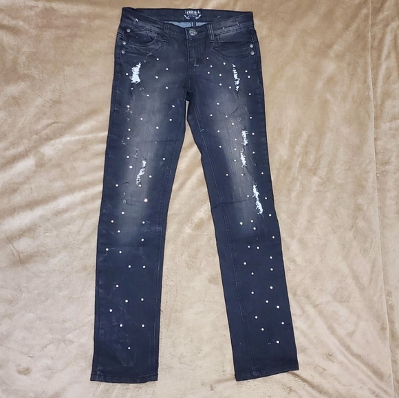 Thrill Pants - THRILL GREY AND BLACK RHINESTONES JEANS...JUNIORS SIZE 14